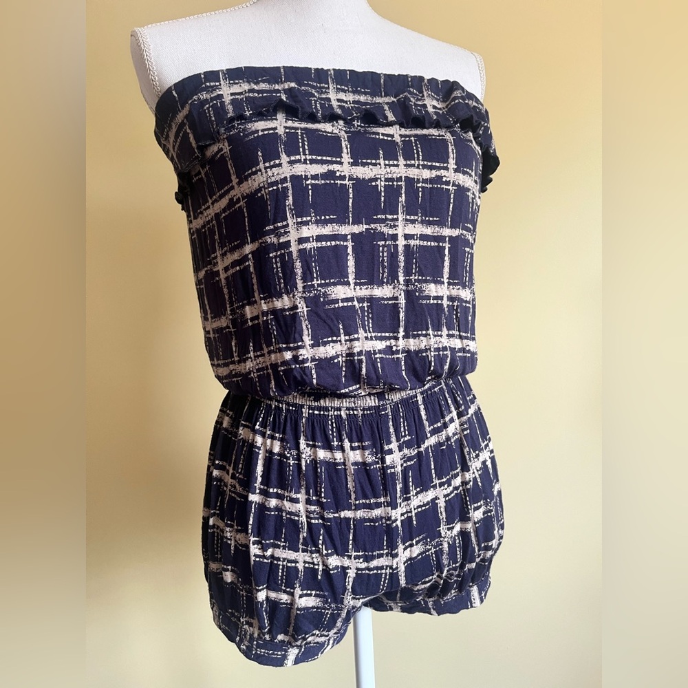 Forever 21 Navy and White Plaid Romper